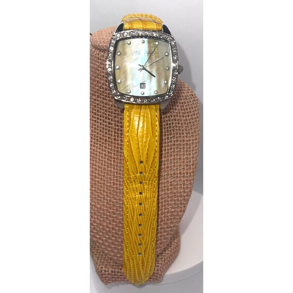 Joan Rivers Classic Wristwatch Yellow Textured Leather Band with a Square Face,